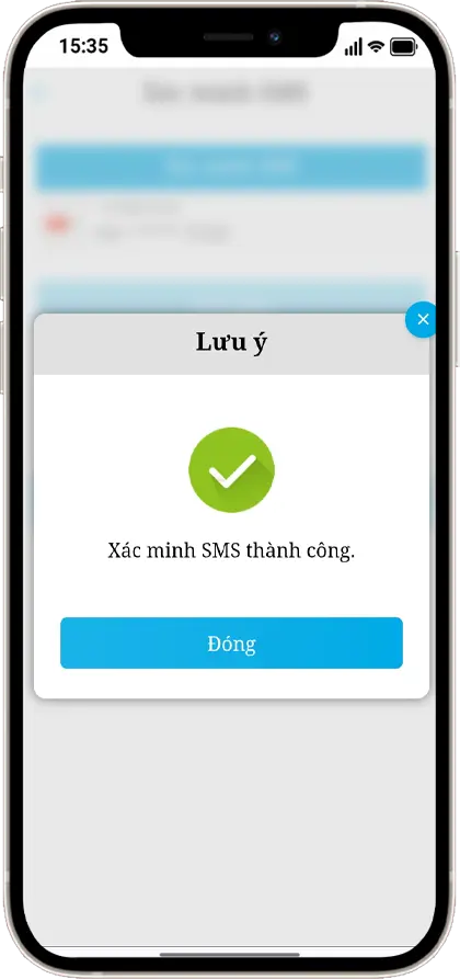 Bước 4: Xác nhận SMS thành công 